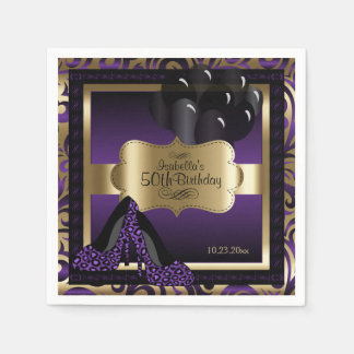 Serviette En Papier Purple & Gold Metallic - 00e anniversaire | Texte 