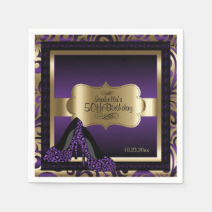 Serviette En Papier Purple & Gold Metallic - 50e anniversaire   Texte