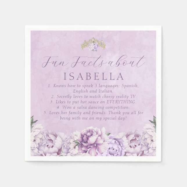Serviette En Papier Purple Gold Quinceañera Fun Facts Napkins (Devant)