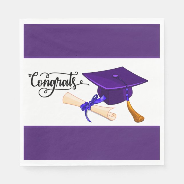 Serviette En Papier Purple Graduation Cap And Diploma  (Devant)