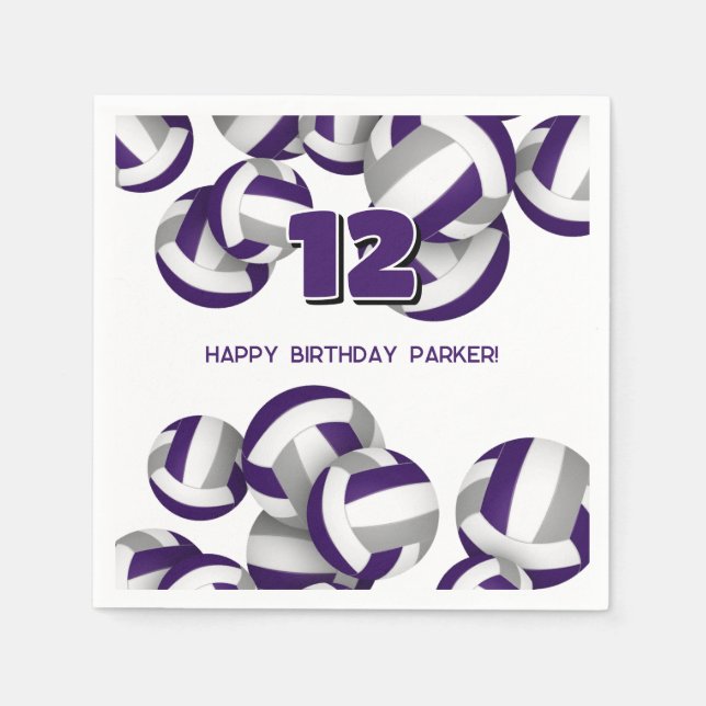 Serviette En Papier purple gray volleyballs kids birthday party (Devant)