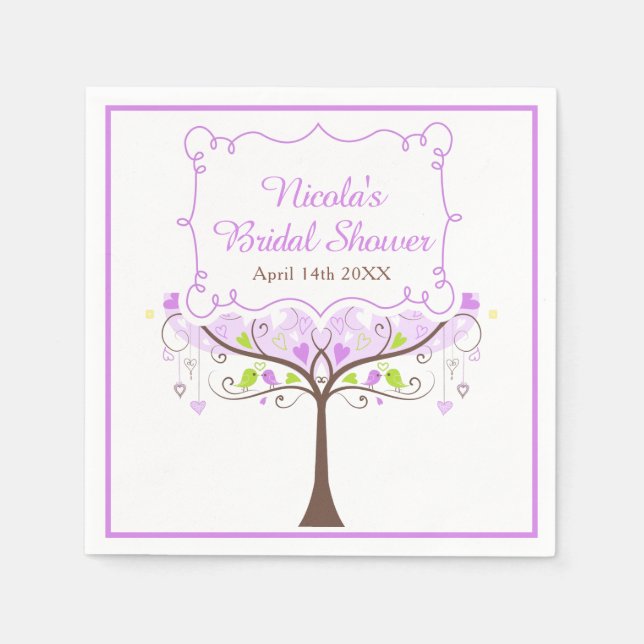 Serviette En Papier Purple & Green Floral Bird Bridal Shower  (Devant)