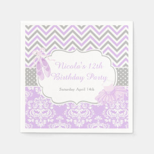 Serviette En Papier Purple & Grey Chevron Ballerina Anniversaire