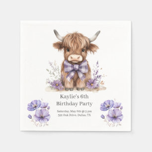 Serviette En Papier Purple Highland Cow fête d'anniversaire