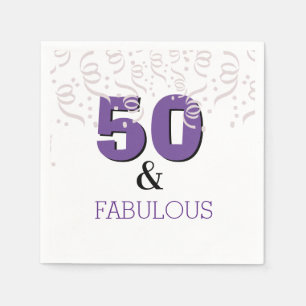 Serviette En Papier Purple Joyeux 50ème anniversaire fête