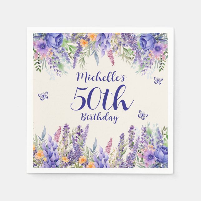 Serviette En Papier Purple Lavender Floral Garden Party 50th Birthday (Devant)