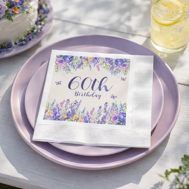 Serviette En Papier Purple Lavender Floral Garden Party 60th Birthday (Host a 60th birthday garden party)