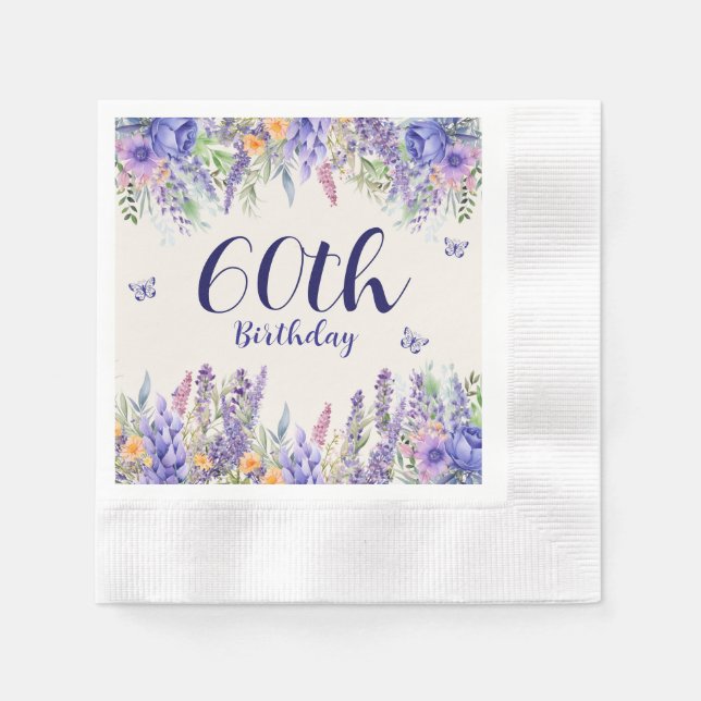 Serviette En Papier Purple Lavender Floral Garden Party 60th Birthday (Devant)