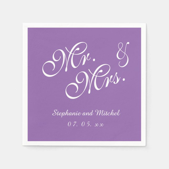 Serviette En Papier Purple, M. et Mme. | Papier mariage (Devant)