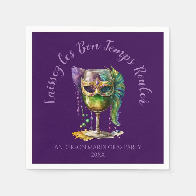 Serviette En Papier Purple Mardi Gras Mask  (Devant)