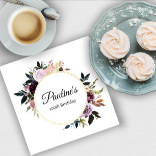 Serviette En Papier Purple Mauve Rose Floral 100e fête d'anniversaire