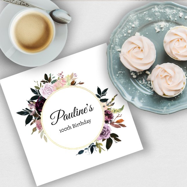 Serviette En Papier Purple Mauve Rose Floral 100e fête d'anniversaire (Need more matching party supplies? Message me!)