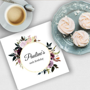 Serviette En Papier Purple Mauve Rose Floral 60e fête d'anniversaire