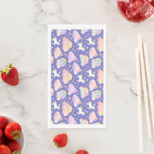 Serviette En Papier Purple mignon arc-en-ciel licorne anniversaire fil