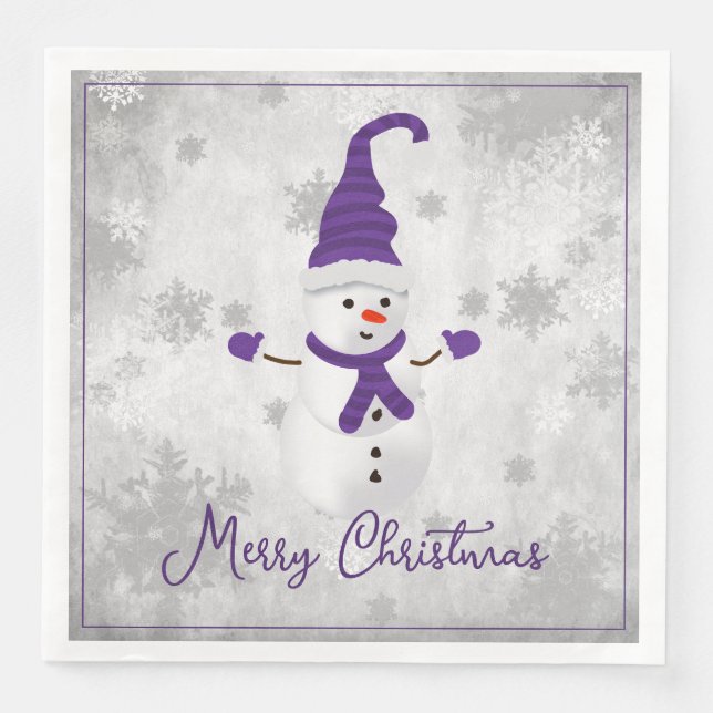 Serviette En Papier Purple mou Snowman Papier de vacances Napkin (Devant)