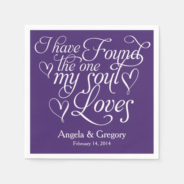Serviette En Papier Purple My Soul Love Heart Personnalisé Mariage (Devant)