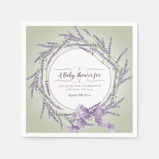 Serviette En Papier Purple n Sage Baby shower aquarelle Lavender Art (Devant)
