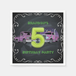 Serviette En Papier Purple Neon Trucks 5e anniversaire fête