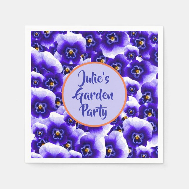 Serviette En Papier Purple Pansies Motif et votre nom Garden Party (Devant)