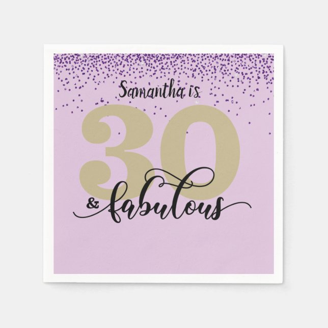 Serviette En Papier Purple Parties scintillant 30 et Fabuleux fête d'a (Devant)
