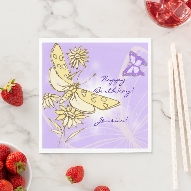 Serviette En Papier Purple Peach Butterfly  (En situation)