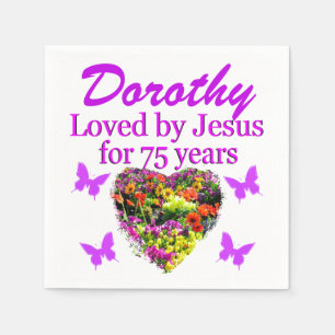 SERVIETTE EN PAPIER PURPLE PERSONNALISÉ FLORAL 75E ANNIVERSAIRE NAPKIN