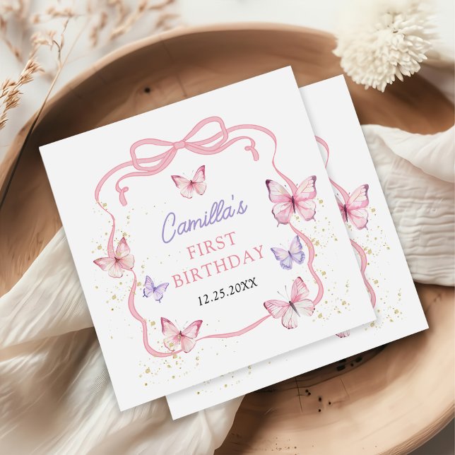 Serviette En Papier Purple Pink Bow Butterfly Girl Anniversaire (Créateur téléchargé)