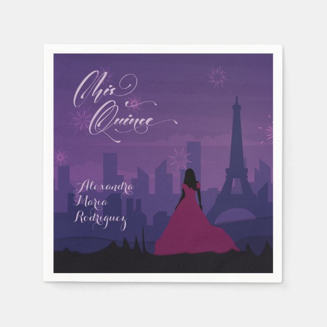 Serviette En Papier Purple Pink Paris Fireworks Quinceañera (Devant)