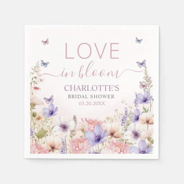 Serviette En Papier Purple Pink Wildflower Butterflies Love in Bloom (Devant)
