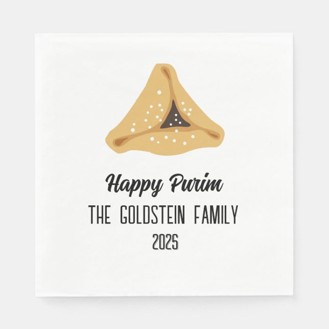 Serviette En Papier Purple Purim Hamentashen Nom de famille (Devant)
