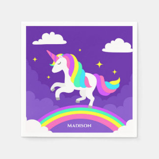 Serviette En Papier Purple Rainbow Unicorn Personnalisé Nom Magique
