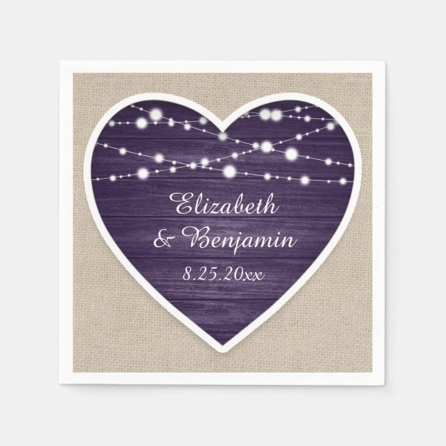 Serviette En Papier Purple Russe Chaîne de bois éclaire Mariage Burlap (Devant)
