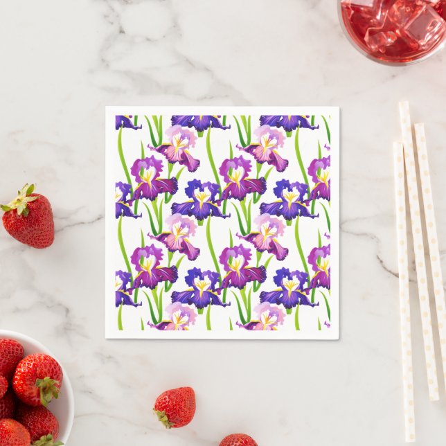 Serviette En Papier Purple Rustique Pré Iris Fleurs Aquarelle (En situation)