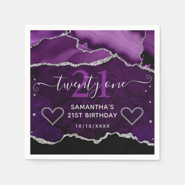 Serviette En Papier Purple & Silver Faux Parties scintillant Agate Mar (Devant)