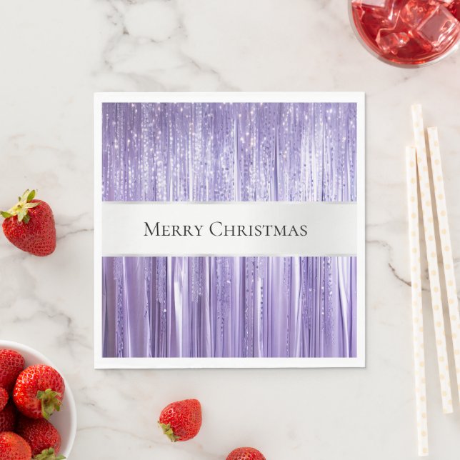 Serviette En Papier Purple Silver Glam Tinsel Stripes  (En situation)