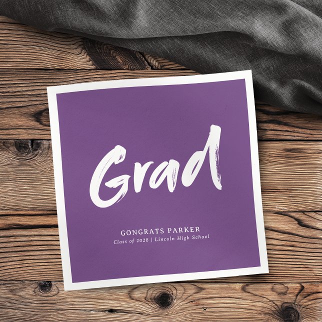 Serviette En Papier Purple Simple Moderne Brosse Script Grad Party (Purple Simple Modern Brush Script Grad Party Napkins)