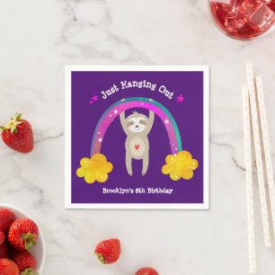 Serviette En Papier Purple Sloth Boho Arc-en-ciel Anniversaire mignonn