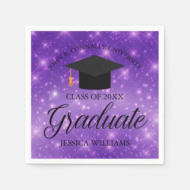 Serviette En Papier Purple Sparkle Graduate Custom Graduate Party (Devant)