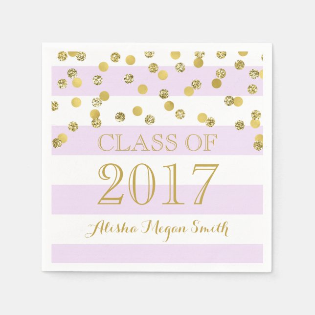 Serviette En Papier Purple Stripe Gold Confetti 2017 Graduation (Devant)
