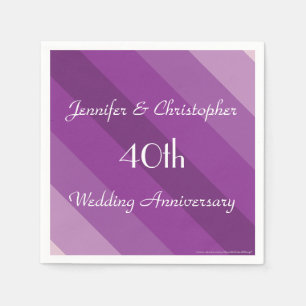 Serviette En Papier Purple Stripe, Nom, 40e anniversaire du Mariage