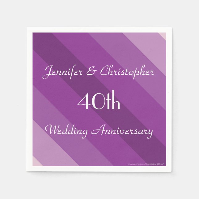 Serviette En Papier Purple Stripe, Nom, 40e anniversaire du Mariage (Devant)