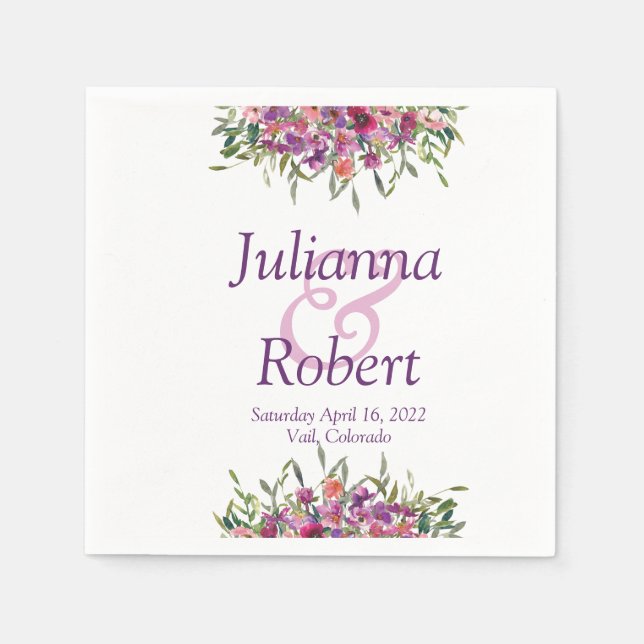 Serviette En Papier Purple watercolor wildflowers napkins (Devant)