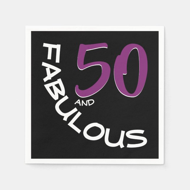 Serviette En Papier Purple & White Typografy 50 et Fabulous Birthday (Devant)