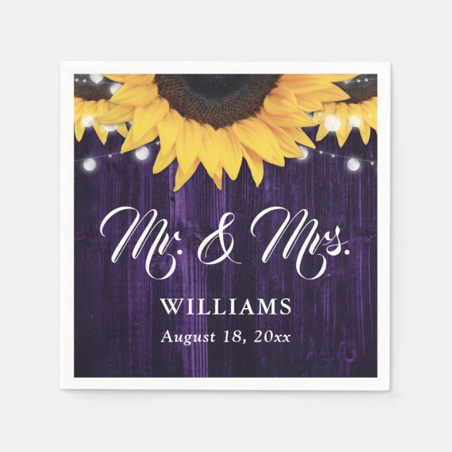Serviette En Papier Purple Wood String Lights Sunflower Wedding (Devant)