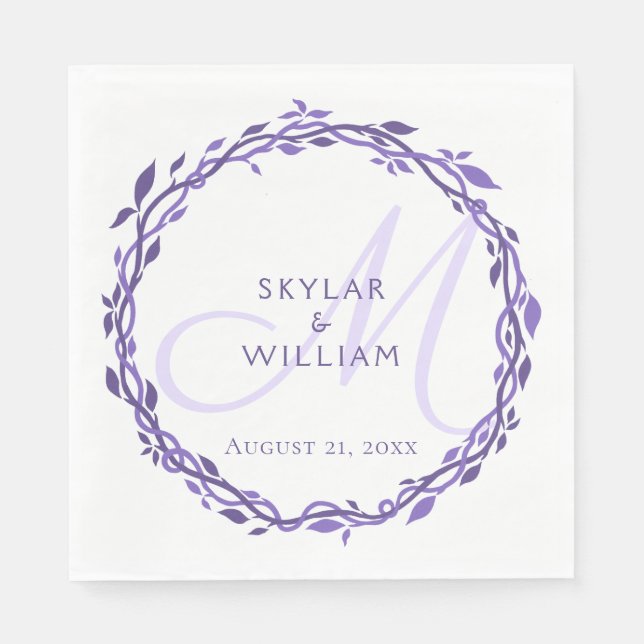 Serviette En Papier Purple Woodsy Mariage Ultra Violet Chic Wreath (Devant)