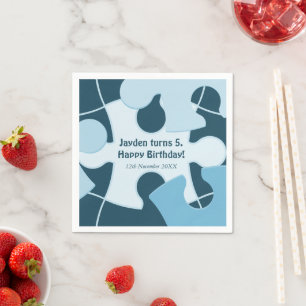 Serviette En Papier Puzzle Enfant Joyeux Anniversaire Nom Bleu