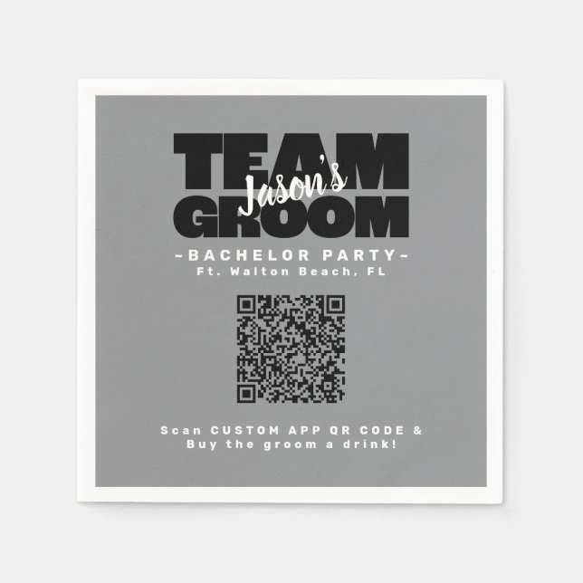 Serviette En Papier QR Code Bachelor Party Acheter Drink Team Groom Br (Devant)