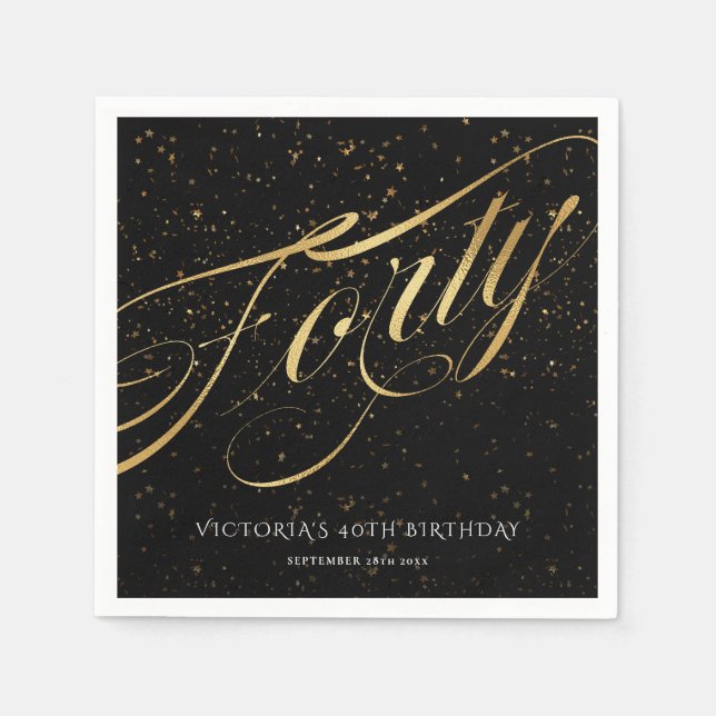 Serviette En Papier Quarante-40e anniversaire Confetti Gold Noir éléga (Devant)