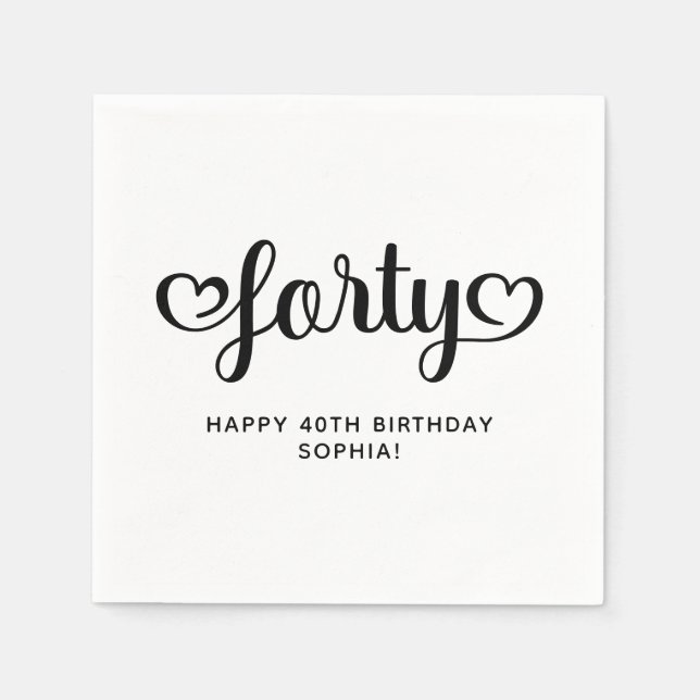 Serviette En Papier Quarante cœurs mignons écriture 40e anniversaire (Devant)