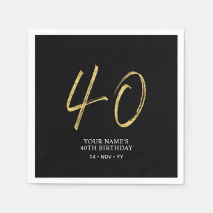 Serviette En Papier Quarante   Gold & Black Lettering 40th Birthday Pa